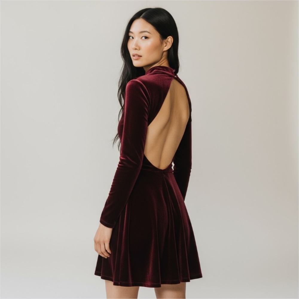American Apparel Deep Red Backless Skater Dress ~